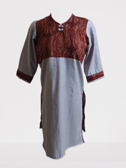 Maroon Accented Grey Cotswool Kurti